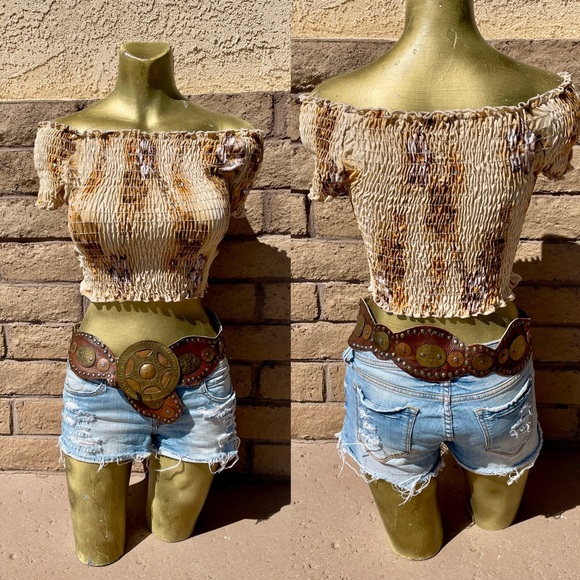 SANS SOUCI Sequin Camo OFF SHOULDER Stretch Fit Crop TOP O/S As-Is - Picture 8 of 16